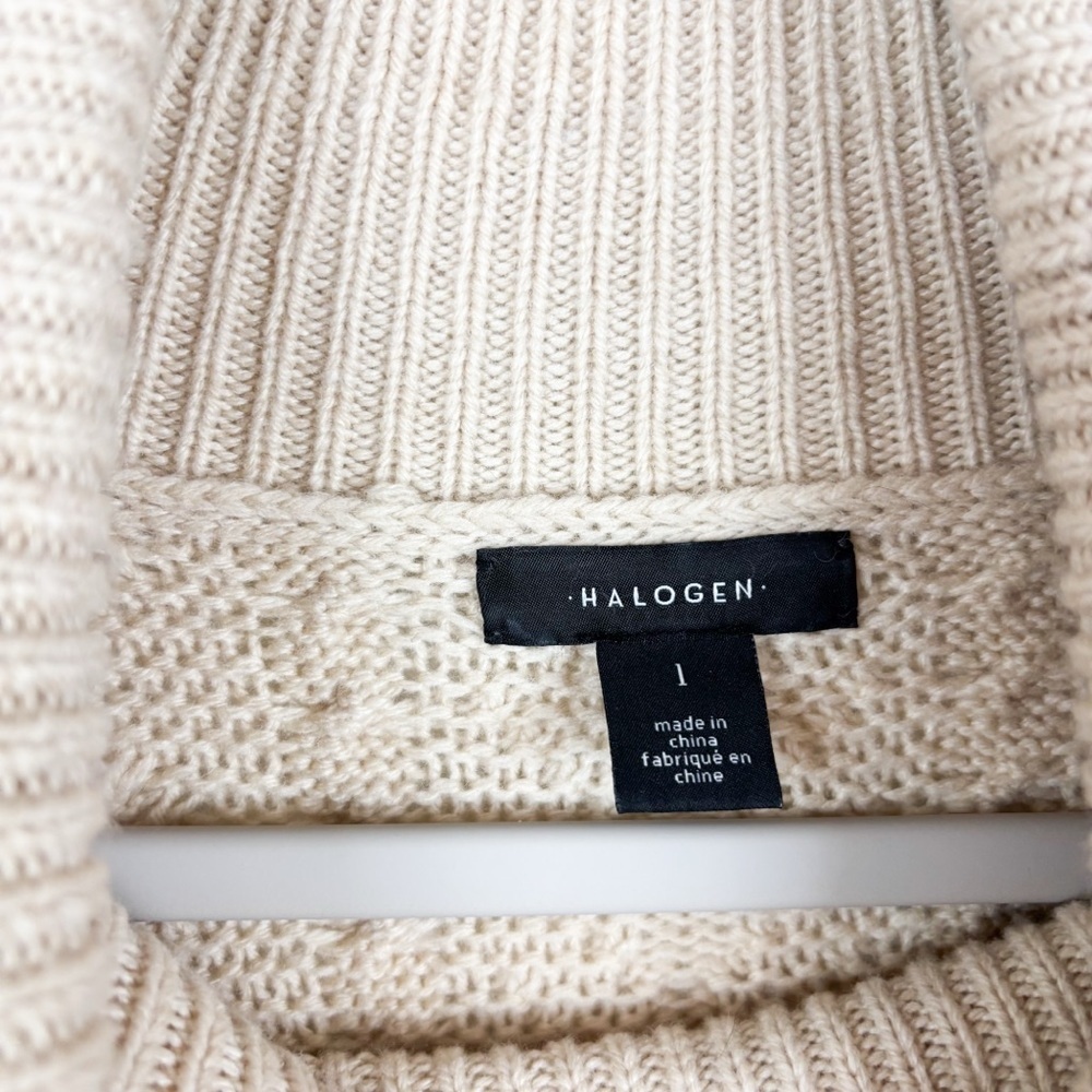 Halogen Cream Cable Knit Turtleneck Sweater Dress Sz L - Picture 4 of 6